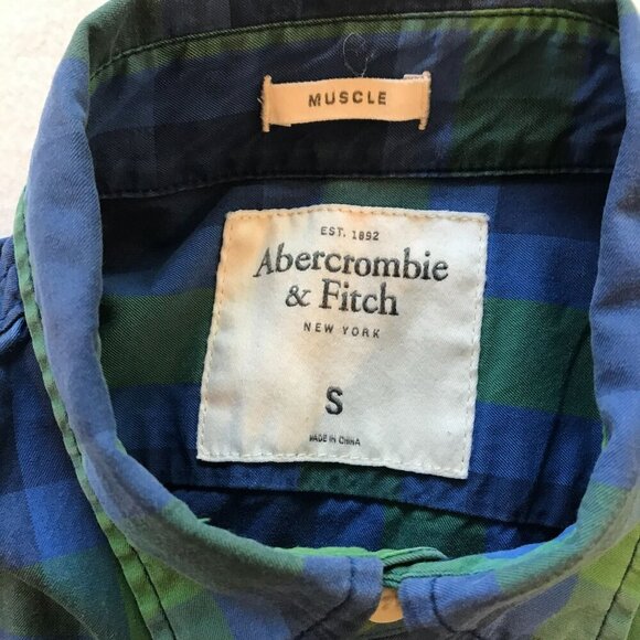 Abercrombie & Fitch Men's Long Sleeve Muscle Shirt Size Small Blue Green Plaid - Picture 10 of 15